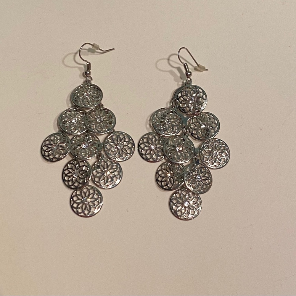 Silver Mandala Dangle Earrings with Cubic Zirconia